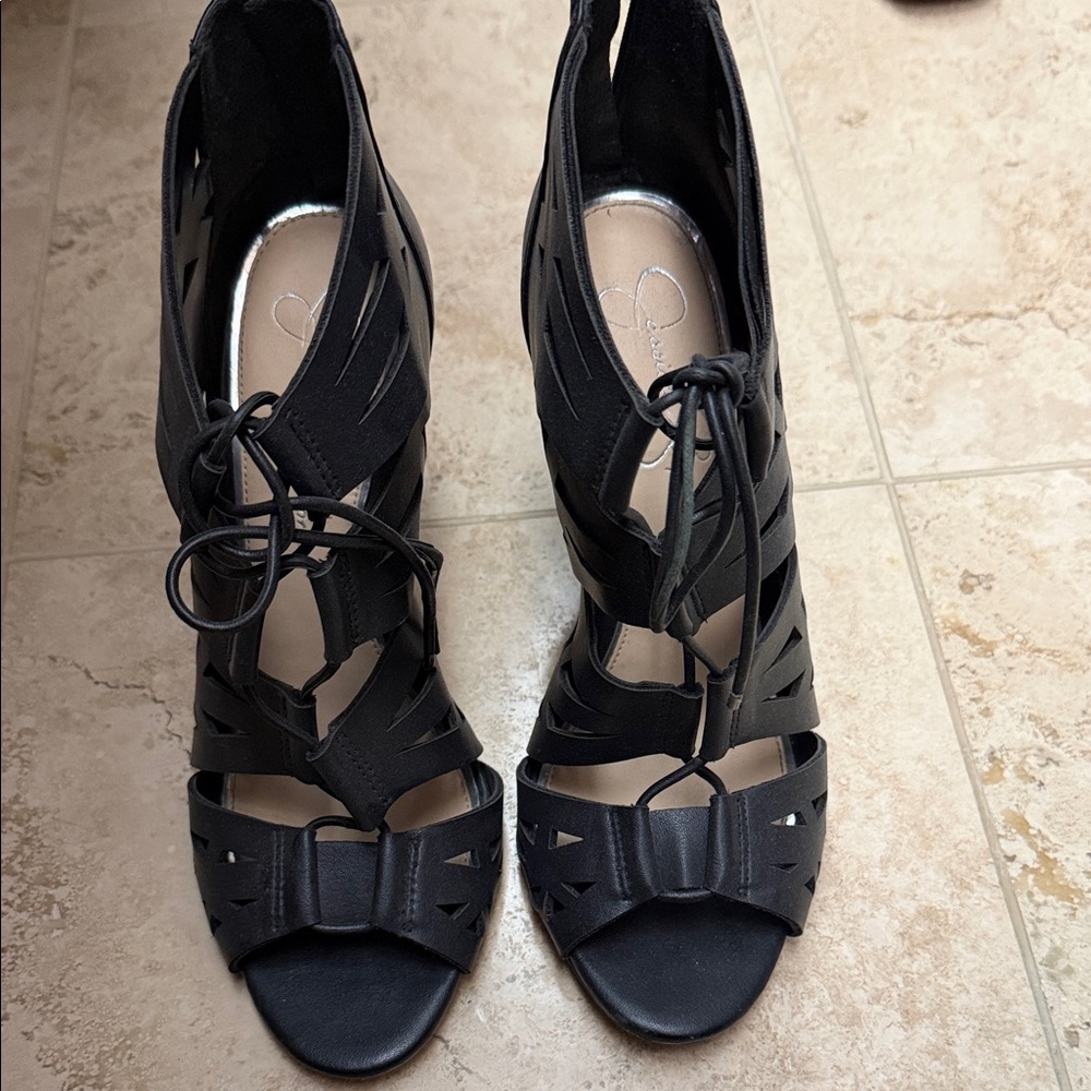 Jessica Simpson Black Lace-Up Heels
